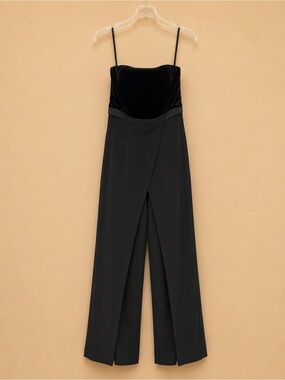 White House Black Market Black Velvet Bodice Strap Jumpsuit